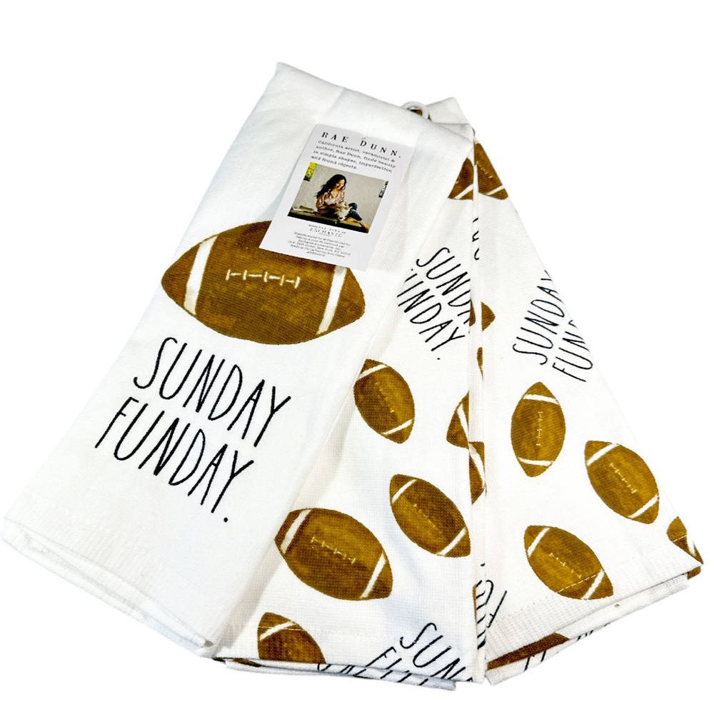 NEW Rae Dunn SUNDAY FUNDAY Football Kitchen Towel Set/3